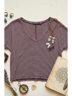 Brandy Melville Striped V-Neck Short Sleeve Tee